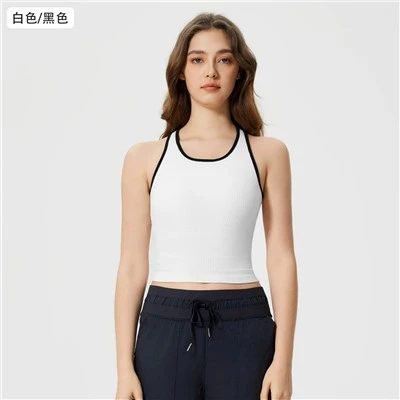 Tangki bra sukan wanita baru dengan tangki latihan yoga tanpa lengan wanita terbina dalam